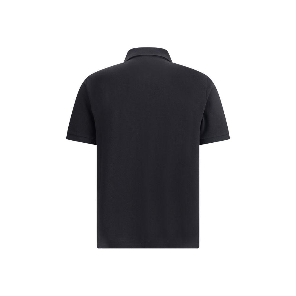 Back view of Saint Laurent Black Cotton Polo Shirt with classic collar, tone-on-tone button placket, short sleeves, and embroidered logo.