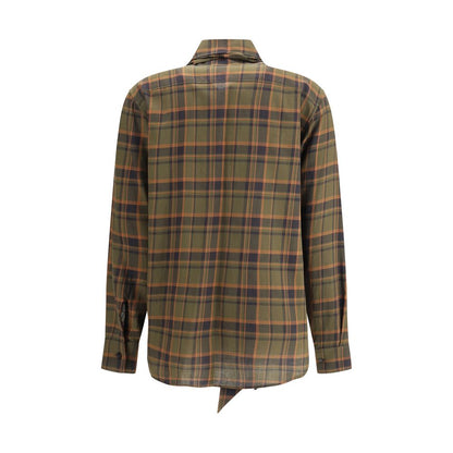 Back view of Saint Laurent Green Cotton Pattern Shirt with check design and pointed collar.