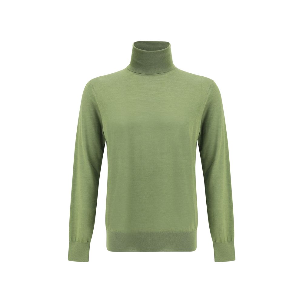 Saint Laurent Green Wool Turtleneck with high ribbed collar and snug fit, perfect for a sophisticated autumn-winter style.