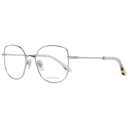 Sandro Silver Women Glasses Frame in stainless steel with full-rim square style, demo lenses, size 51-17-135, includes branded case.