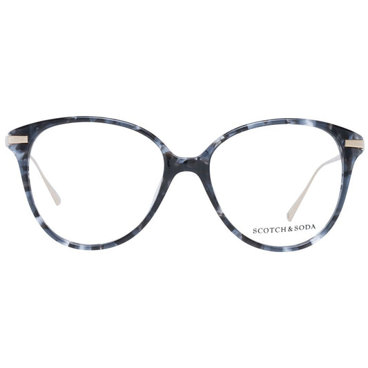 Scotch & Soda Black Women Glasses Frame in full-rim round style, 47-22-140 size, black plastic frame, includes branded case.