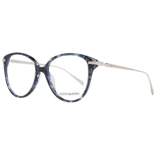 Scotch & Soda Black Women Glasses Frame, full-rim round style with branded case, plastic material, and 47-22-140 size.