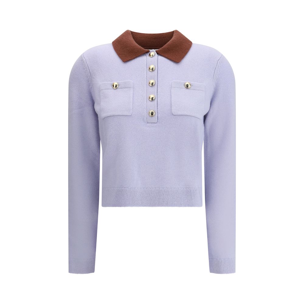 Self-Portrait Light Blue Wool Sweatshirt with contrast collar and buttons, elegant and comfortable design for a polished style.