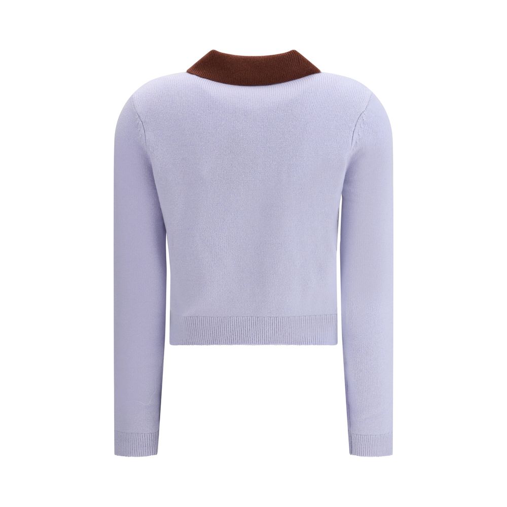 Back view of Self-Portrait Light Blue Wool Sweatshirt with contrasting collar, showcasing elegant design and comfortable fit for AW25 season.