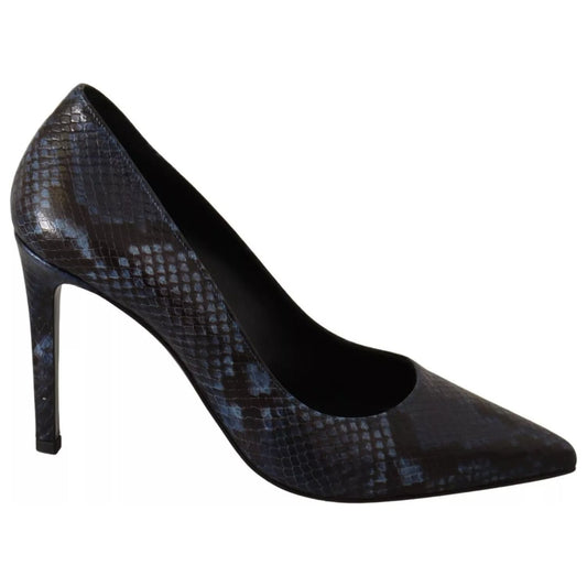 Sofia Black Snake Skin Leather Stiletto High Heels Pumps Shoes