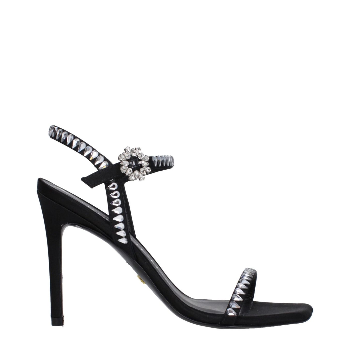 Stuart Weitzman Black Satin Stiletto Heel Sandals