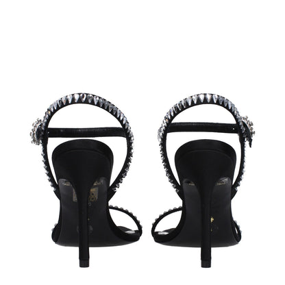 Stuart Weitzman Black Satin Stiletto Heel Sandals