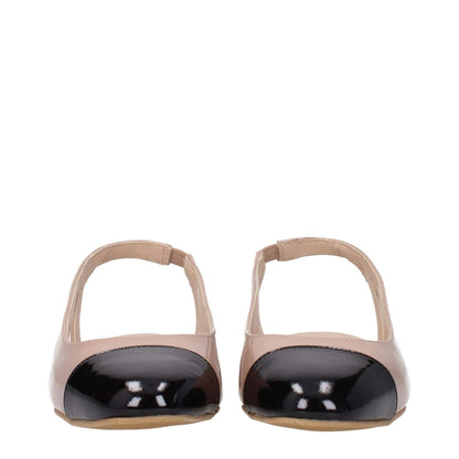 Stuart Weitzman Pink Leather Ballet Flats with round toe and rubber sole, shown from front view