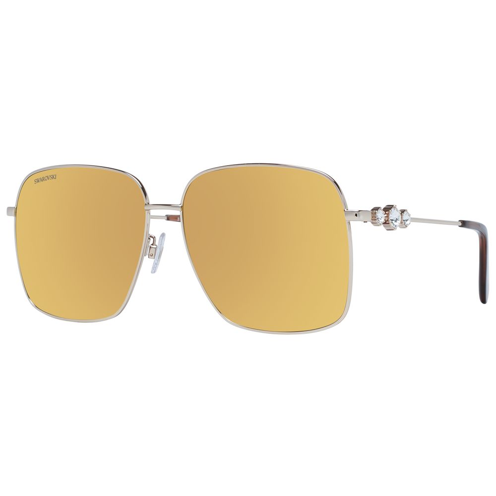 Swarovski Gold Women Sunglass with gold metal frame and brown mirrored lenses, full-rim square style providing 100% UVA & UVB protection.