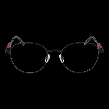Front view of TIMBERLAND MOD. TB1708 51002 gent eyewear, showcasing sleek black metal frame and clear lenses on black background.