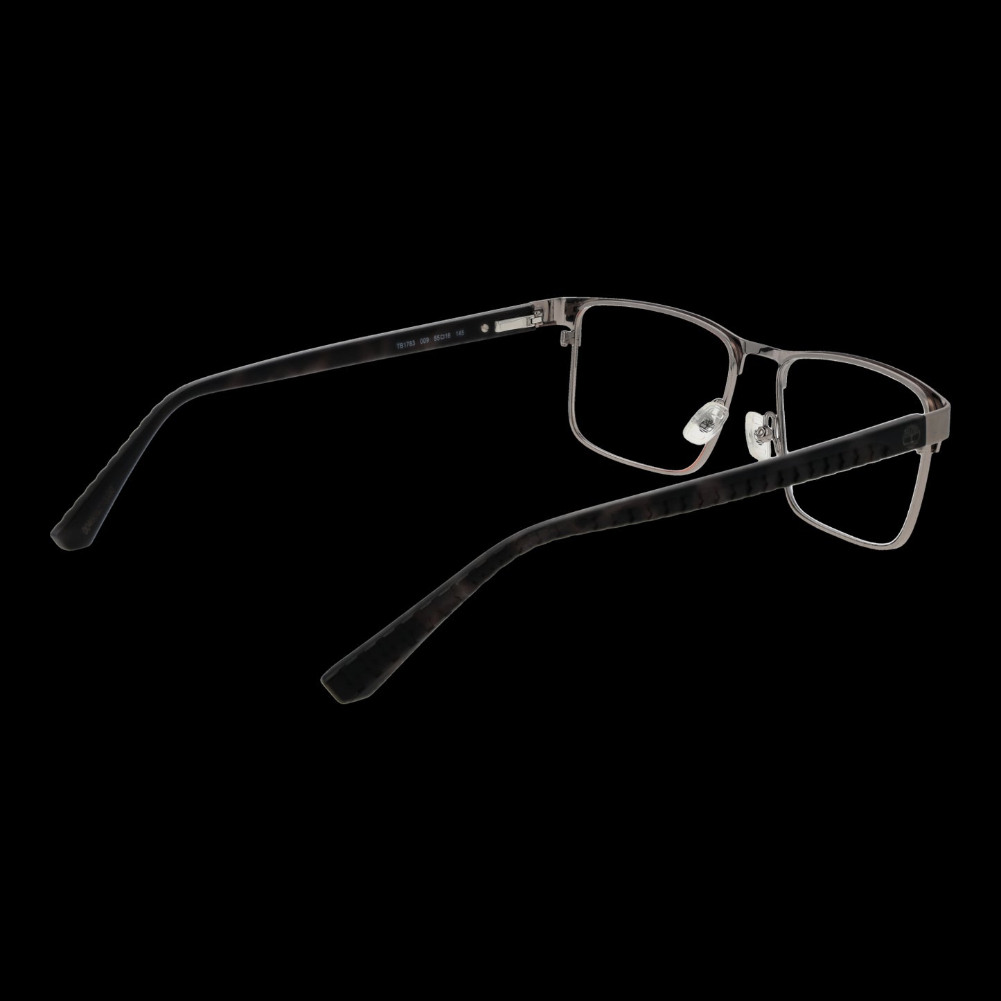 TIMBERLAND MOD. TB1783 55009 gent's eyeglasses with sleek metal frame on black background