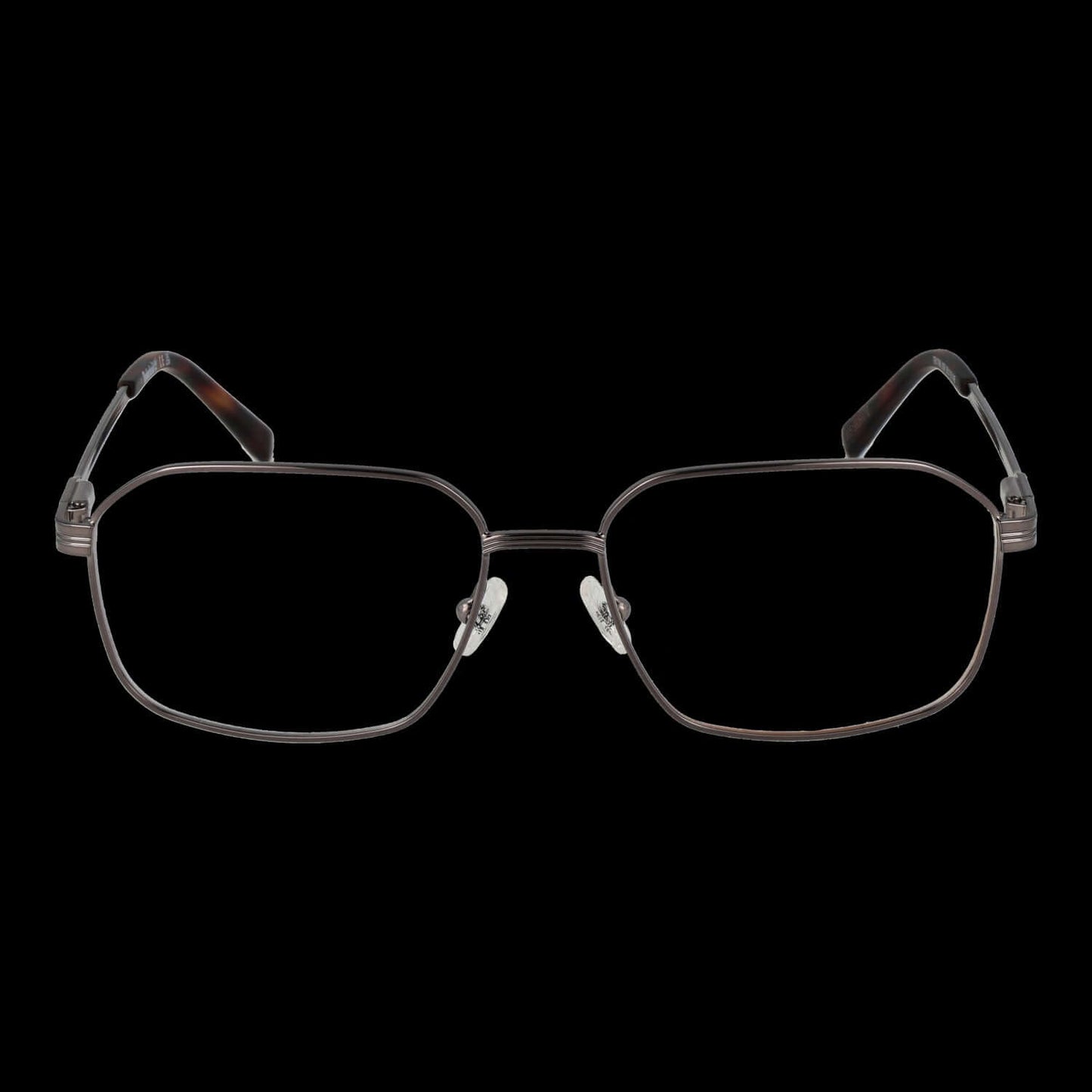TIMBERLAND MOD. TB1798 55008 rectangular gent glasses with thin metal frame showcased on a black background.