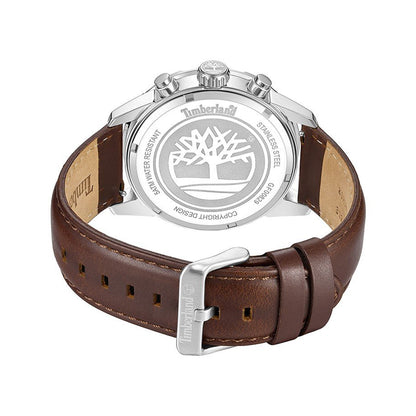 Back view of TIMBERLAND WATCHES Mod. TDWGF0082903 with stainless steel case and brown leather strap.