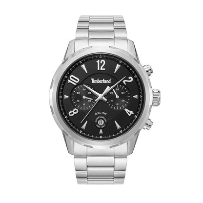 TIMBERLAND WATCHES Mod. TDWGK0082901 with stainless steel band and black dial, featuring dual time and date display.