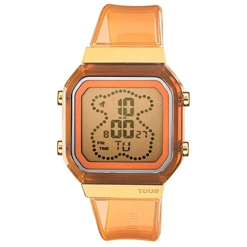 TOUS WATCHES Mod. 3000131500 modern square digital watch with orange band and gold accents