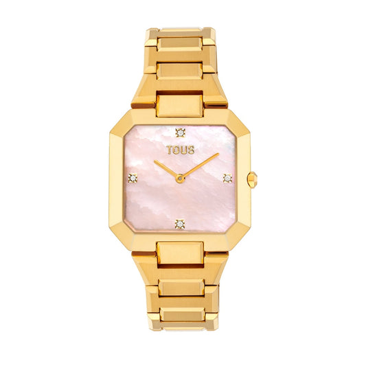 TOUS WATCHES Mod. 3000144900 gold watch with pink face and diamond markers.