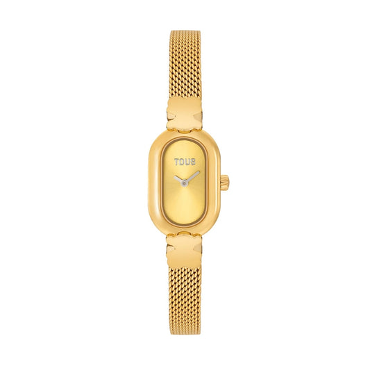 TOUS WATCHES Mod. 3000145200, elegant gold wristwatch with mesh strap and oval face.