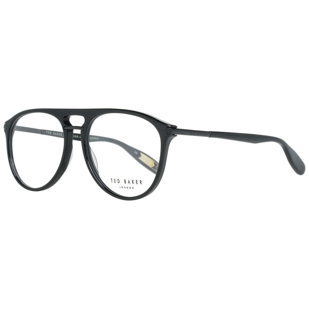Ted Baker Black Men Glasses Frame in acetate with full-rim panto style, 52-21-140 size, demo lenses, no spring hinge, includes branded case.