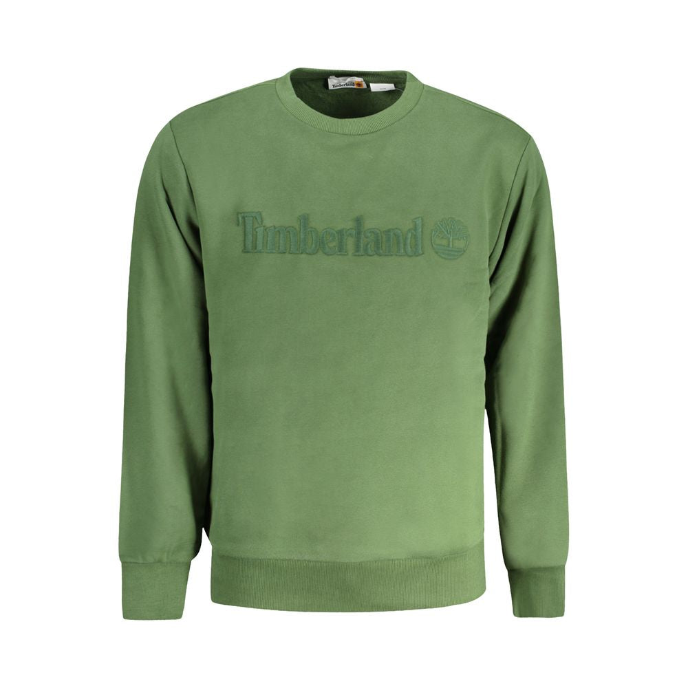 Timberland Green Cotton Men Sweater with logo, crew neck, long sleeve, casual chic, regular fit, durable cotton-poly blend