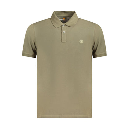Timberland Green Cotton Polo Shirt with slim fit, short sleeves, two buttons, and logo embroidery.