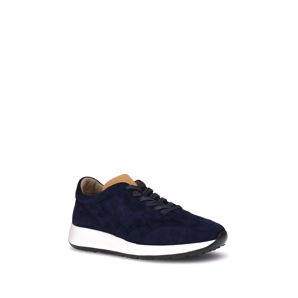 Tod's Blue Calf Leather Bos Taurus Low Top Sneakers, suede design with rubber detail, elegant urban style footwear for versatile wear.