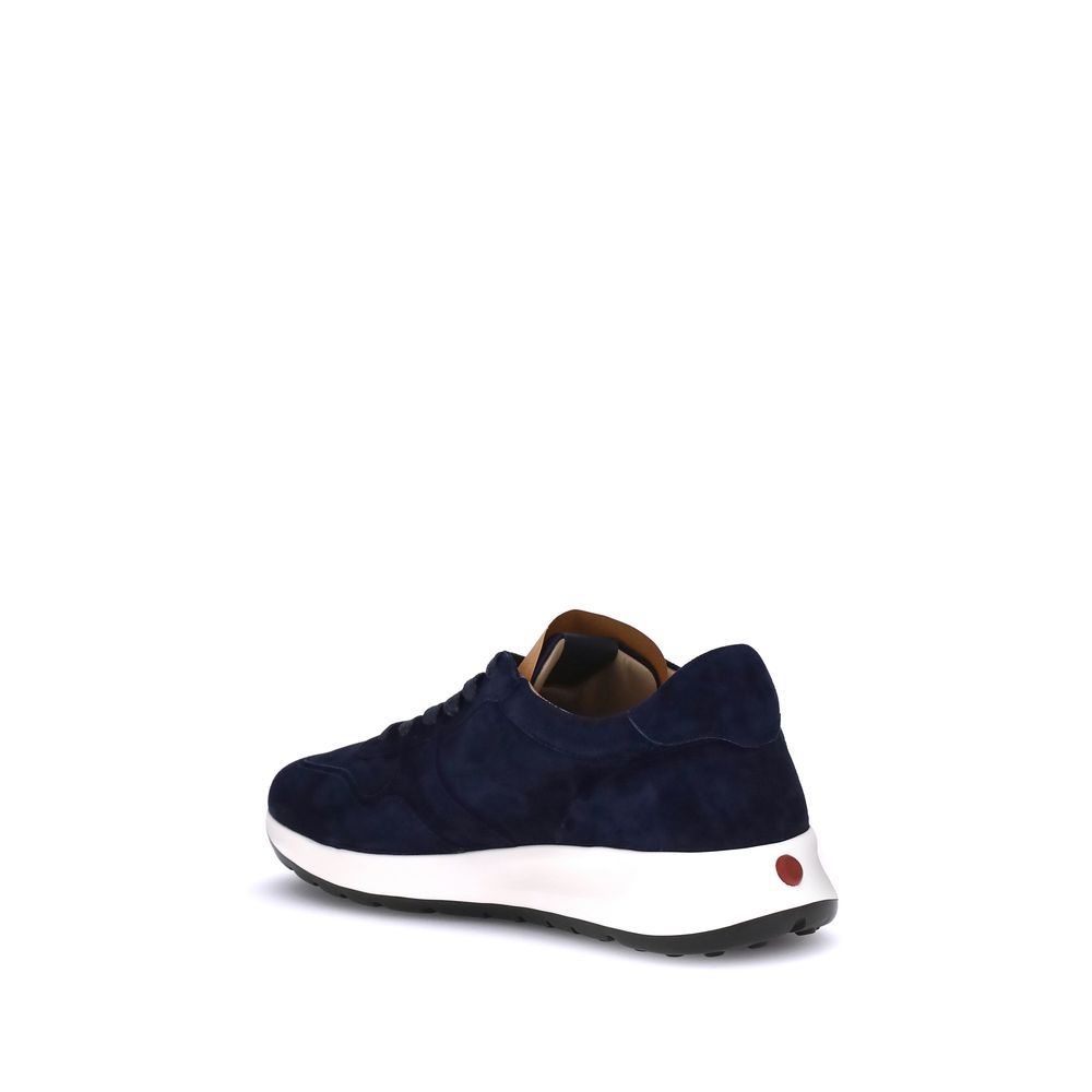 Tod's Blue Calf Leather Bos Taurus Low Top Sneakers showcasing side view with suede finish and lightweight sole.