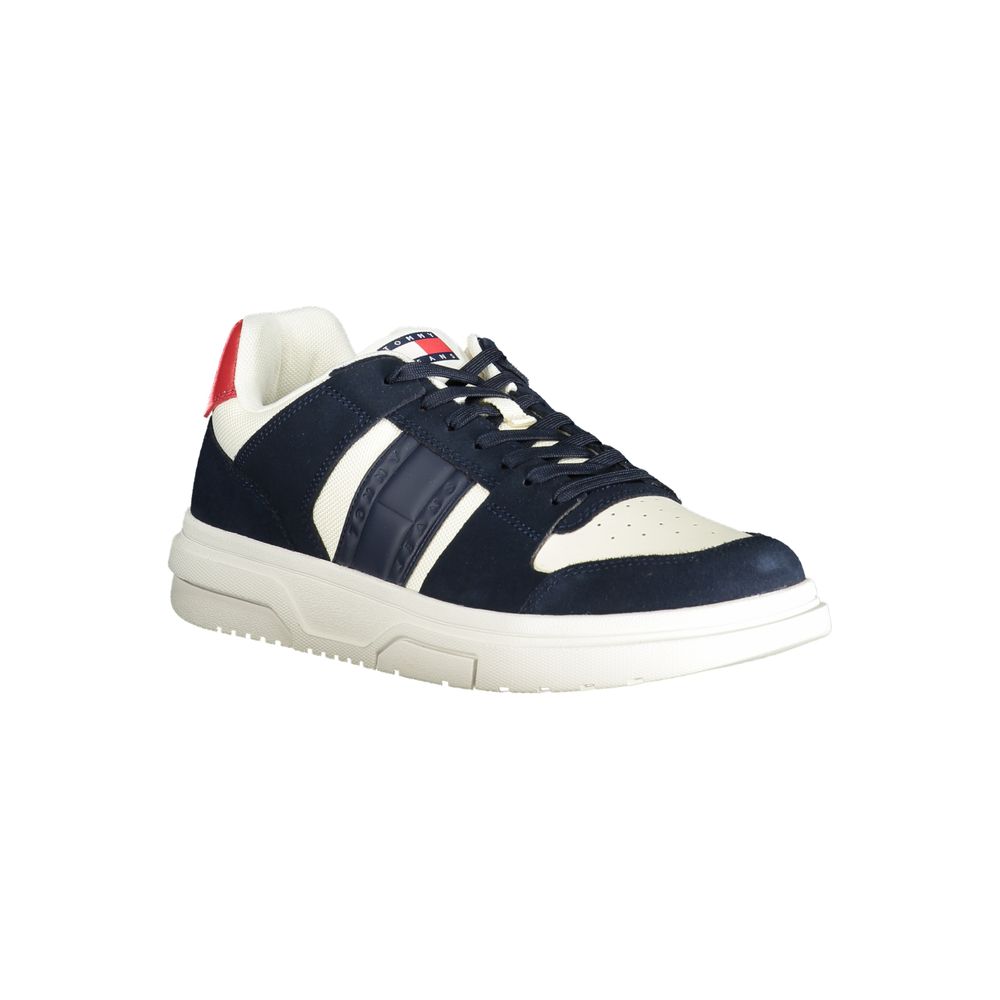 Tommy Hilfiger Blue Polyester Sneaker with white and red contrasting details, lace-up design, removable insole, and logo print.