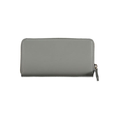 Tommy Hilfiger Gray Polyethylene Wallet with zip closure and 4 compartments, card slots, coin purse, and contrasting details.