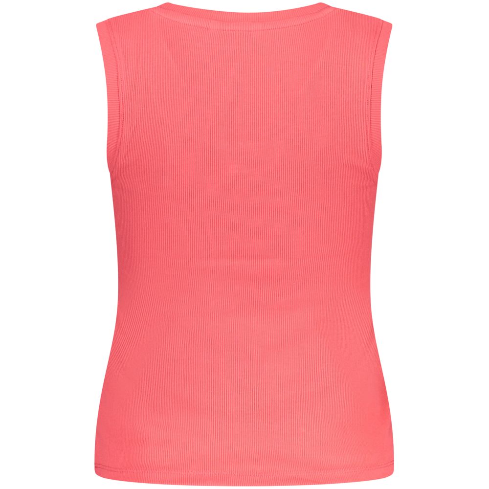 Back view of Tommy Hilfiger Pink Cotton Tank Top, featuring wide neckline and logo embroidery, made of 95% regenerative cotton.