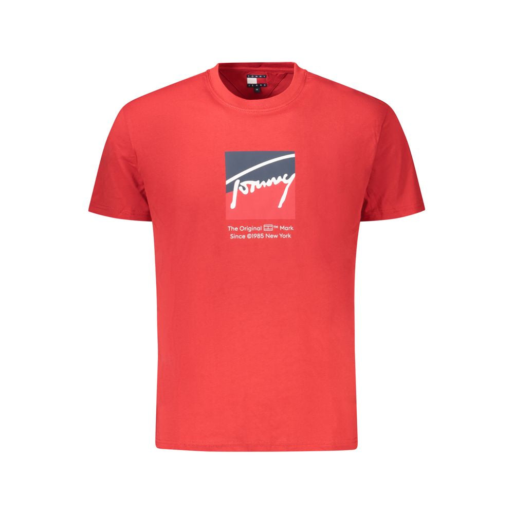Tommy Hilfiger Red Cotton Men T-Shirt with iconic logo and sustainable material