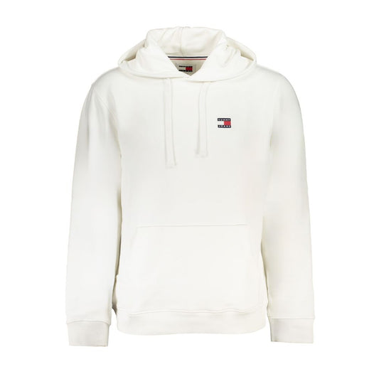 Tommy Hilfiger White Cotton Sweatshirt with hood, fleece, and central pocket, featuring logo patch on the chest.