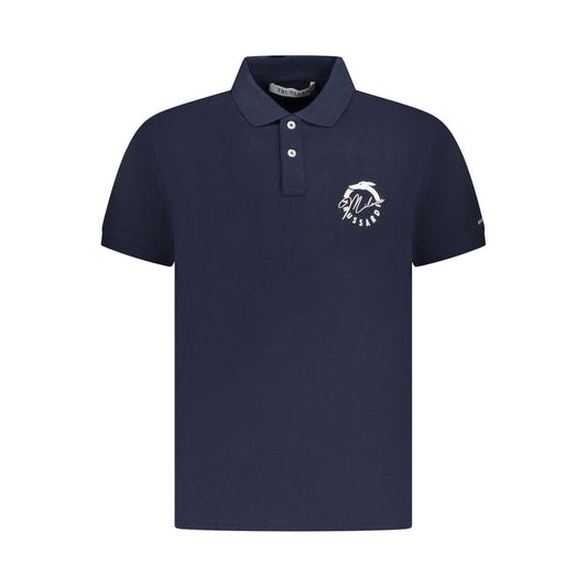 Trussardi Blue Cotton Men Polo Shirt with logo print and short sleeves, ideal for a casual refined look.