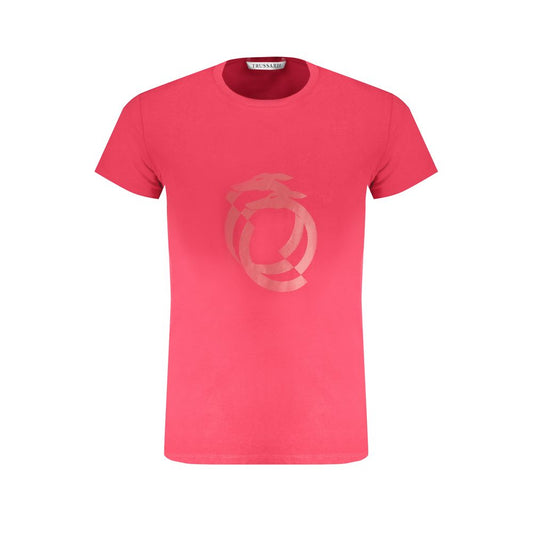 Trussardi Red Cotton T-Shirt, short sleeved crew neck with print and logo