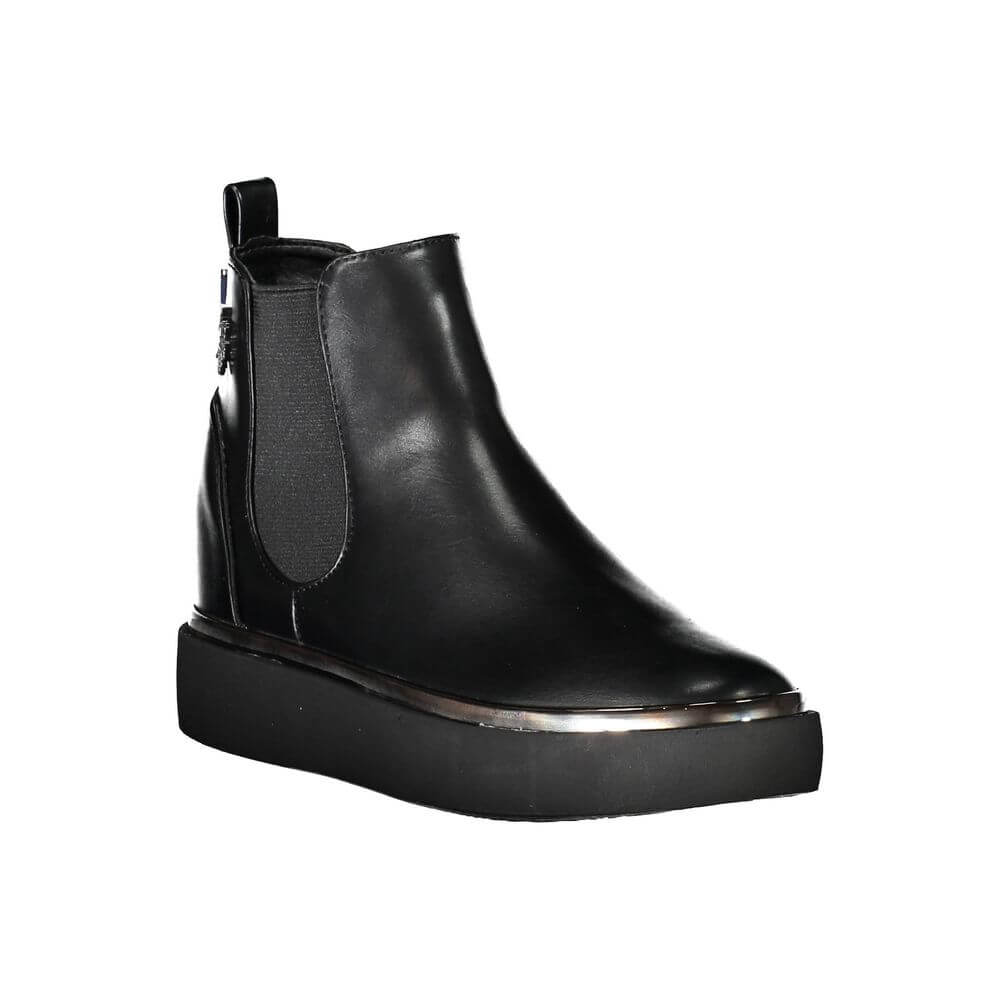 Alt Tag: U.S. POLO ASSN. Black Polyester Women Boot featuring sleek design and iconic logo, perfect for urban fashion enthusiasts.
