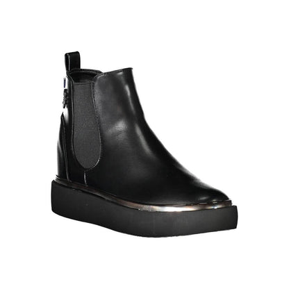 Alt Tag: U.S. POLO ASSN. Black Polyester Women Boot featuring sleek design and iconic logo, perfect for urban fashion enthusiasts.
