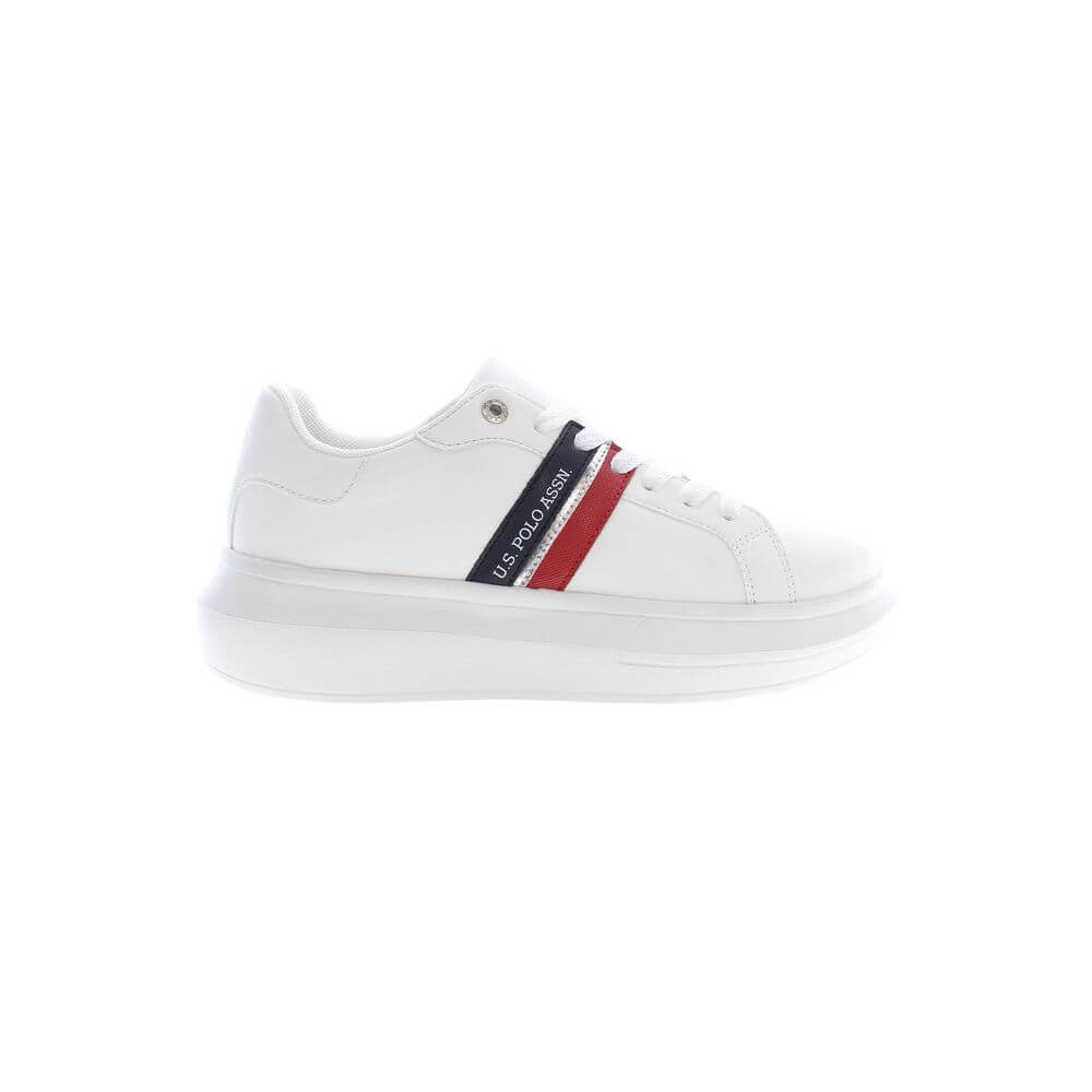 U.S. POLO ASSN. White Polyester Sneaker with laces, contrasting details, and logo on side view