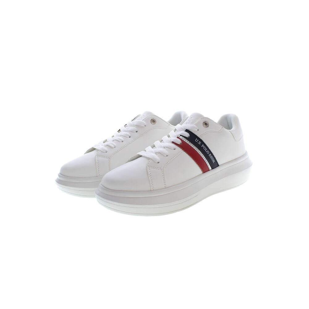 U.S. POLO ASSN. White Polyester Sneaker with laces and contrasting logo details, sports shoe design.