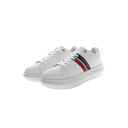 U.S. POLO ASSN. White Polyester Sneaker with laces and contrasting logo details, sports shoe design.