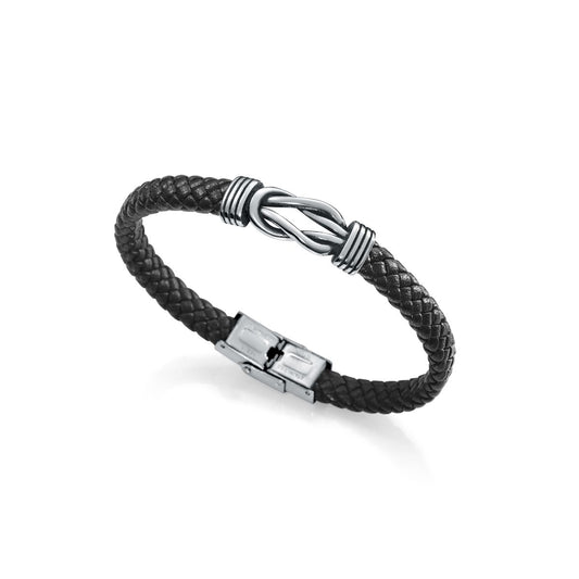 Black braided bracelet with silver clasp for men, stylish accessory for everyday wear