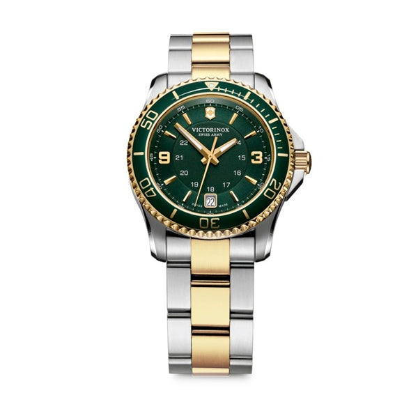 VICTORINOX WATCHES Mod. V241612 - Gold and silver two-tone watch with green dial view