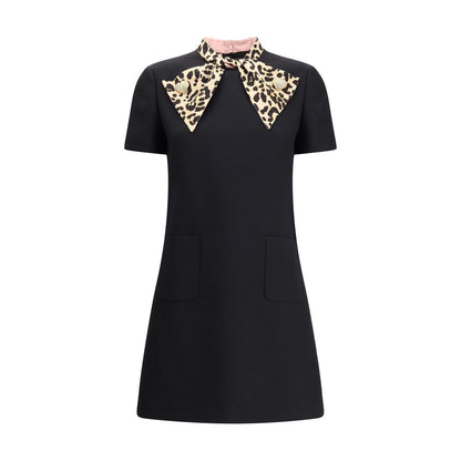 Valentino Black Fleece Wool Casual Dress with animal bow and heart-shaped jeweled buttons, fall winter fashion
