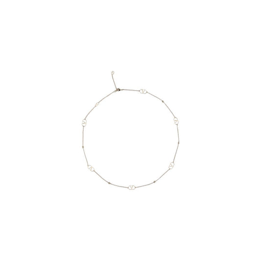 Elegant Valentino Garavani VLogo Necklace with palladium finish and crystal embellishments showcasing iconic design.