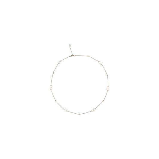 Valentino Garavani VLogo Necklace with palladium finish and crystal accents, showcasing elegance and luxury.