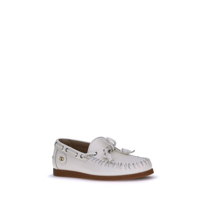 Valentino Garavani White Calf Leather Bos Taurus Slip-On Loafers