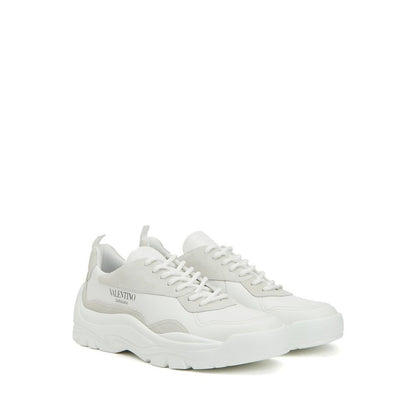 Valentino Garavani White Leather Low Top Sneakers with contrast logo and suede detail, made in Italy, men's fashion.