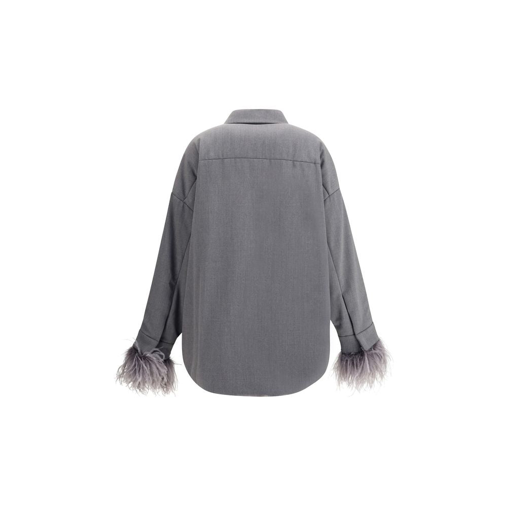 Valentino Gray Fleece Wool Clothing featuring feather accents and asymmetrical hem for a bold, sophisticated look.