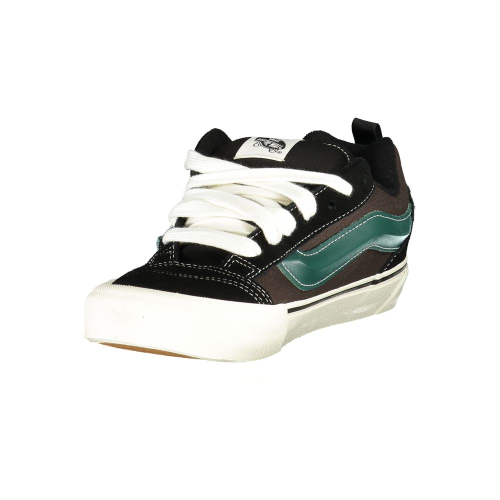 Vans Black Leather Men Sneaker with green details, featuring iconic design, crafted with premium materials for street style and comfort.