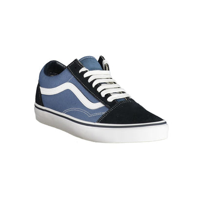 Vans Blue Leather Men Sneaker with classic design and Vans logo, perfect for streetwear and skatepark, offering durability and comfort.