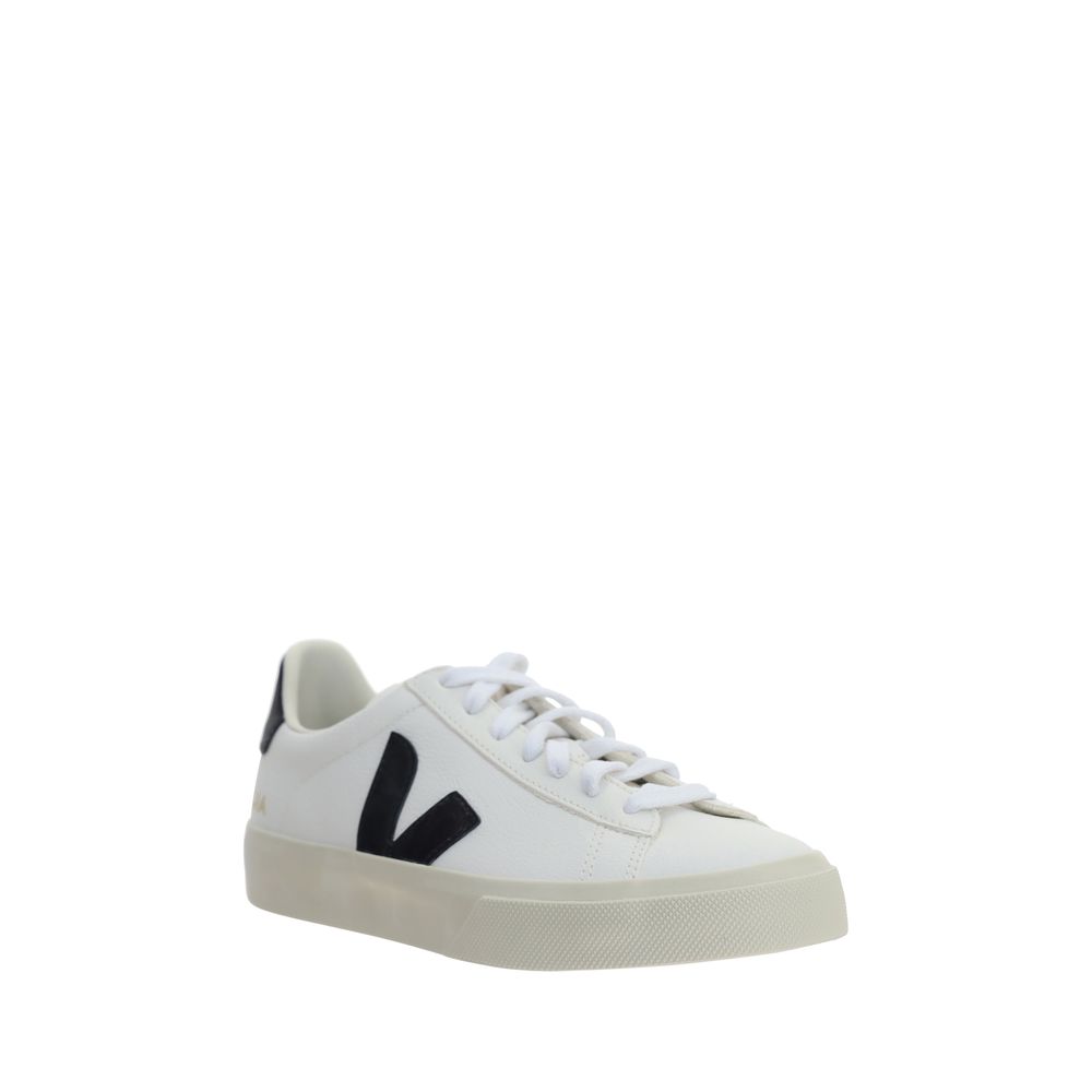 Veja White Calf Leather Bos Taurus Low Top Sneakers with round toe, V logo, contrast heel detail, and lace-up closure.