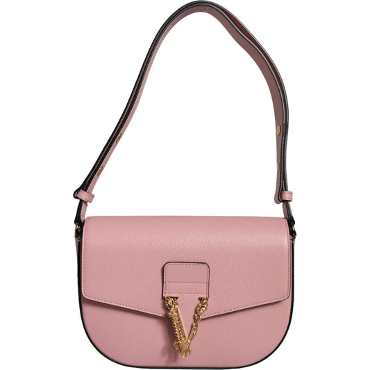 Versace Pink Grainy Calf Leather Logo Crossbody Shoulder Bag BAG1613